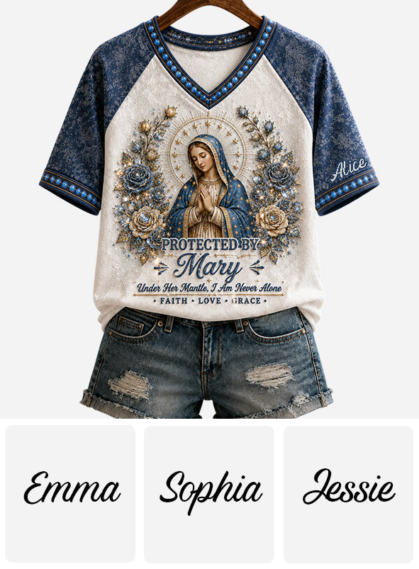Protected By Mary - Personalized V-Neck T-Shirt TC100039