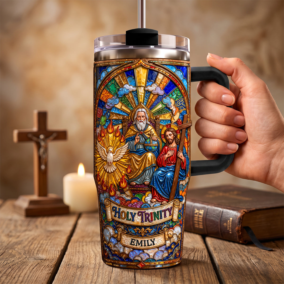 Holy Trinity 40oz Tumbler With Handle - Personalized Gifts For Christians - Personalized 40oz Tumbler With Handle TC100036