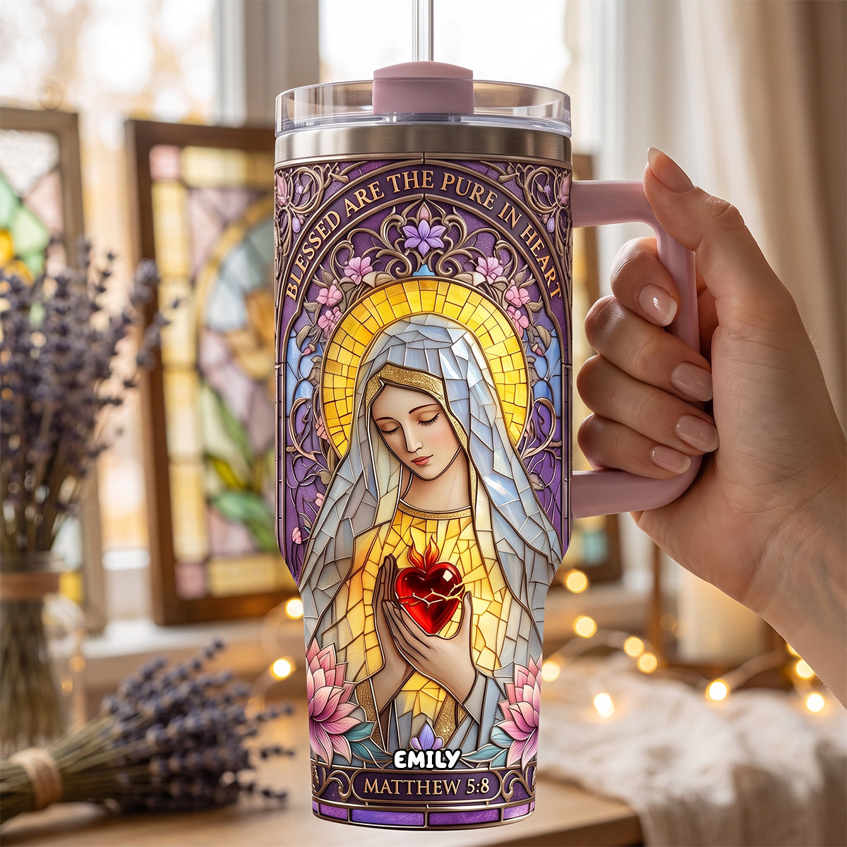 Blessed Pure Heart - Personalized 40oz Tumbler With Handle TC100037