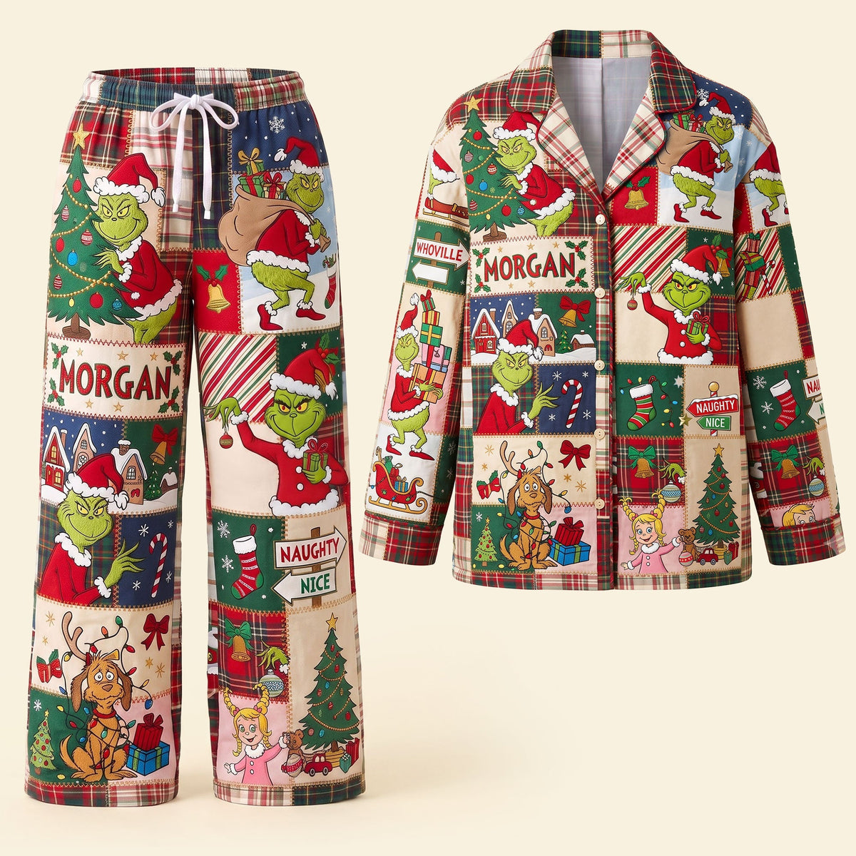 Lovable Christmas Green Monster - Lapel Pajama Set TC100118