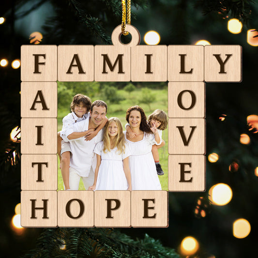 Family Faith Love Hope - Personalized Wooden Ornament GOJS10173