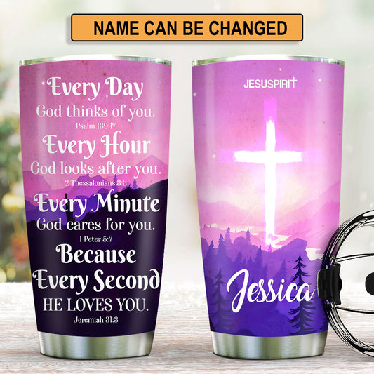 God Thinks Of You - Personalized Cross Tumbler GSTJS10273