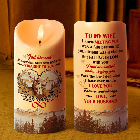 God Blessed The Broken Road - Personalized Flameless LED Candle GCNJS10008