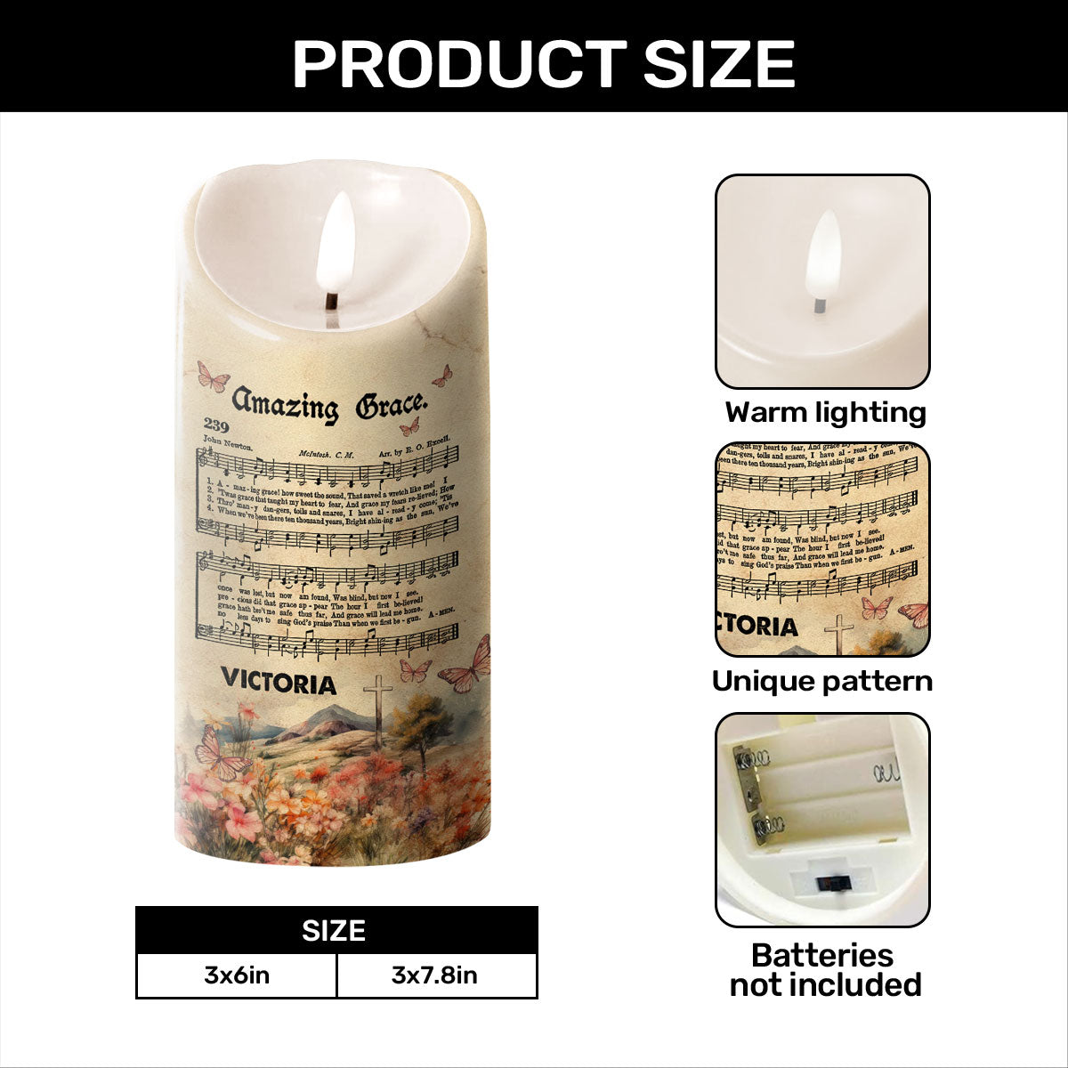 Amazing Grace - Personalized Flameless LED Candle - Gift For Her