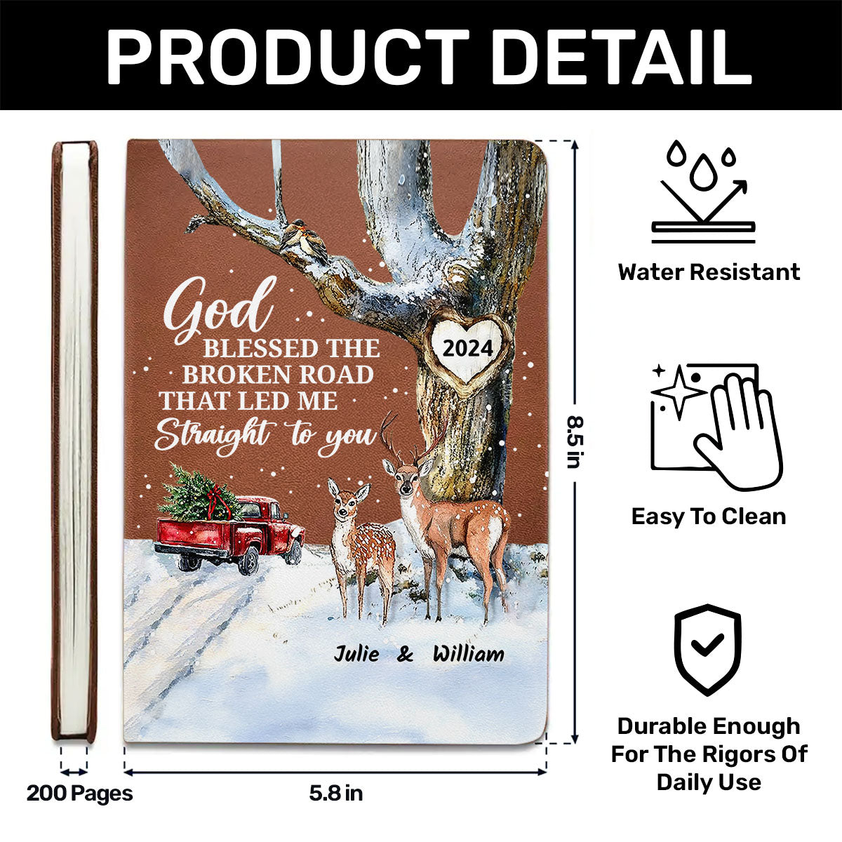 God Blessed The Broken Road - Personalized Leather Notebook GMJSNB200128
