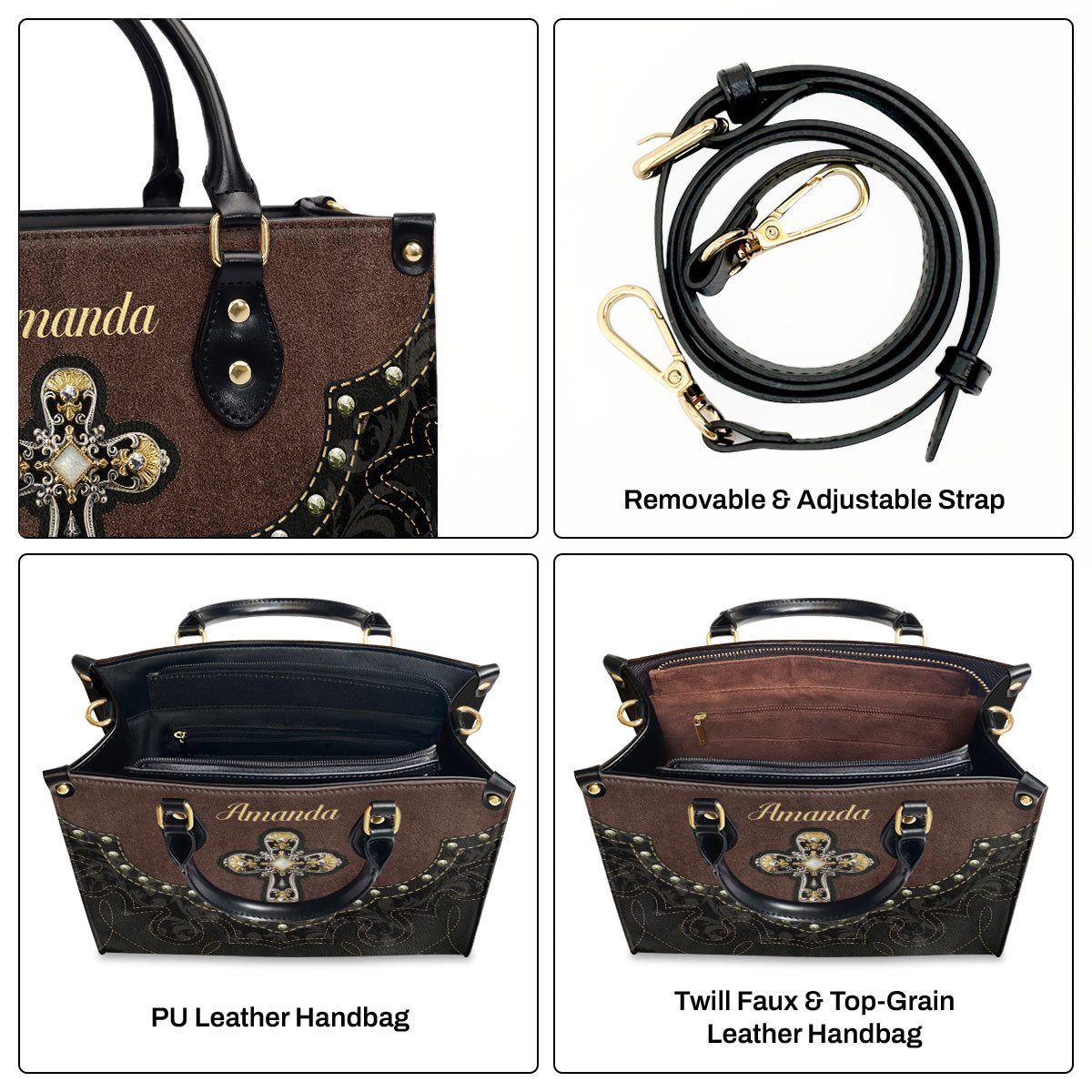 Faith-Inspired Leather Handbag - Personalized Cross Bag GMJSLB200080