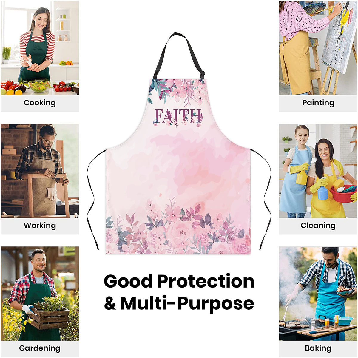 Faith Floral Design - Apron With Neck Strap - Inspirational Kitchen Wear