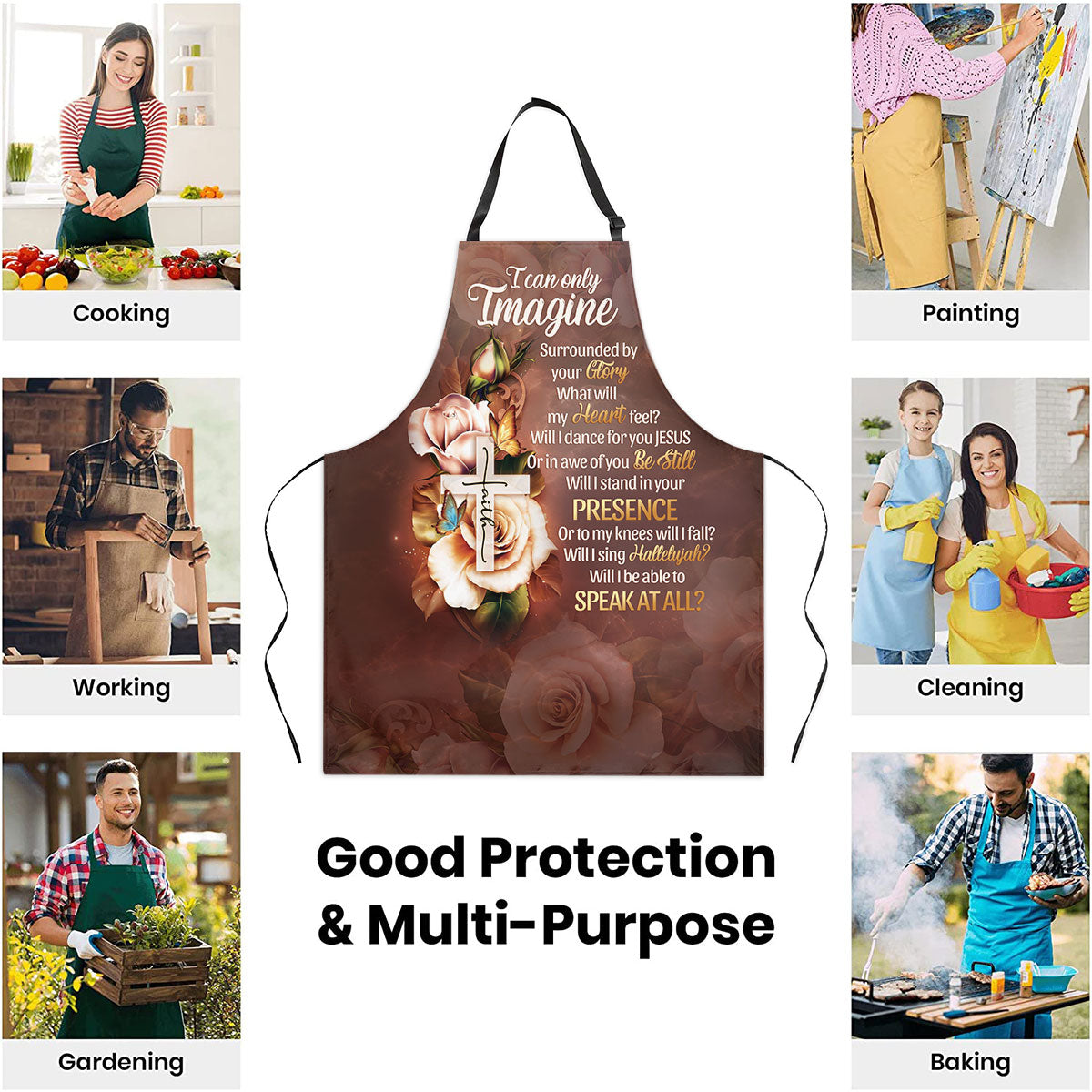 Faith Cross with Floral Design - Apron for Christian Women