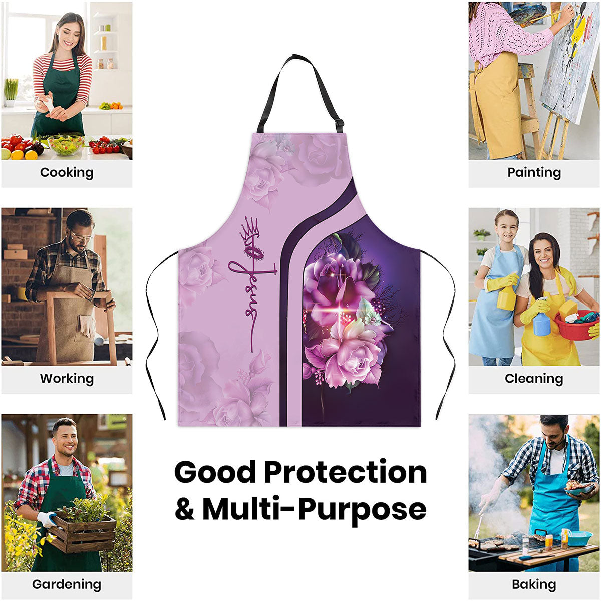 Faith-Inspired Rose and Cross - Kitchen Apron