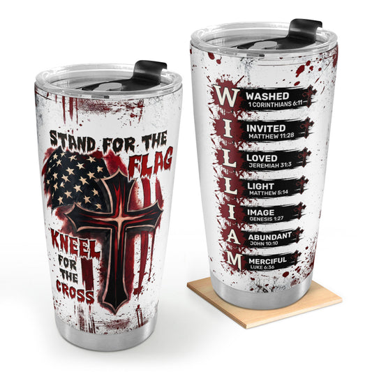 Stand For The Flag, Kneel For The Cross - Personalized Tumbler GSTJS10017