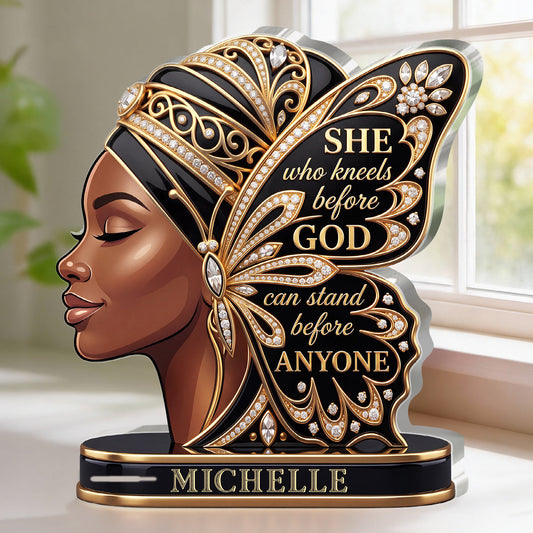 She Who Kneels Before God - Personalized Acrylic Plaque - Faith Keepsake GAPJS10076