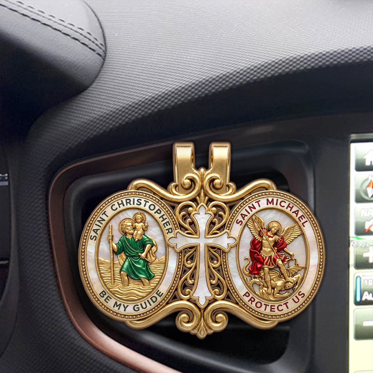 Saint Christopher & Saint Michael Car Guardian - Personalized Car Visor Clip