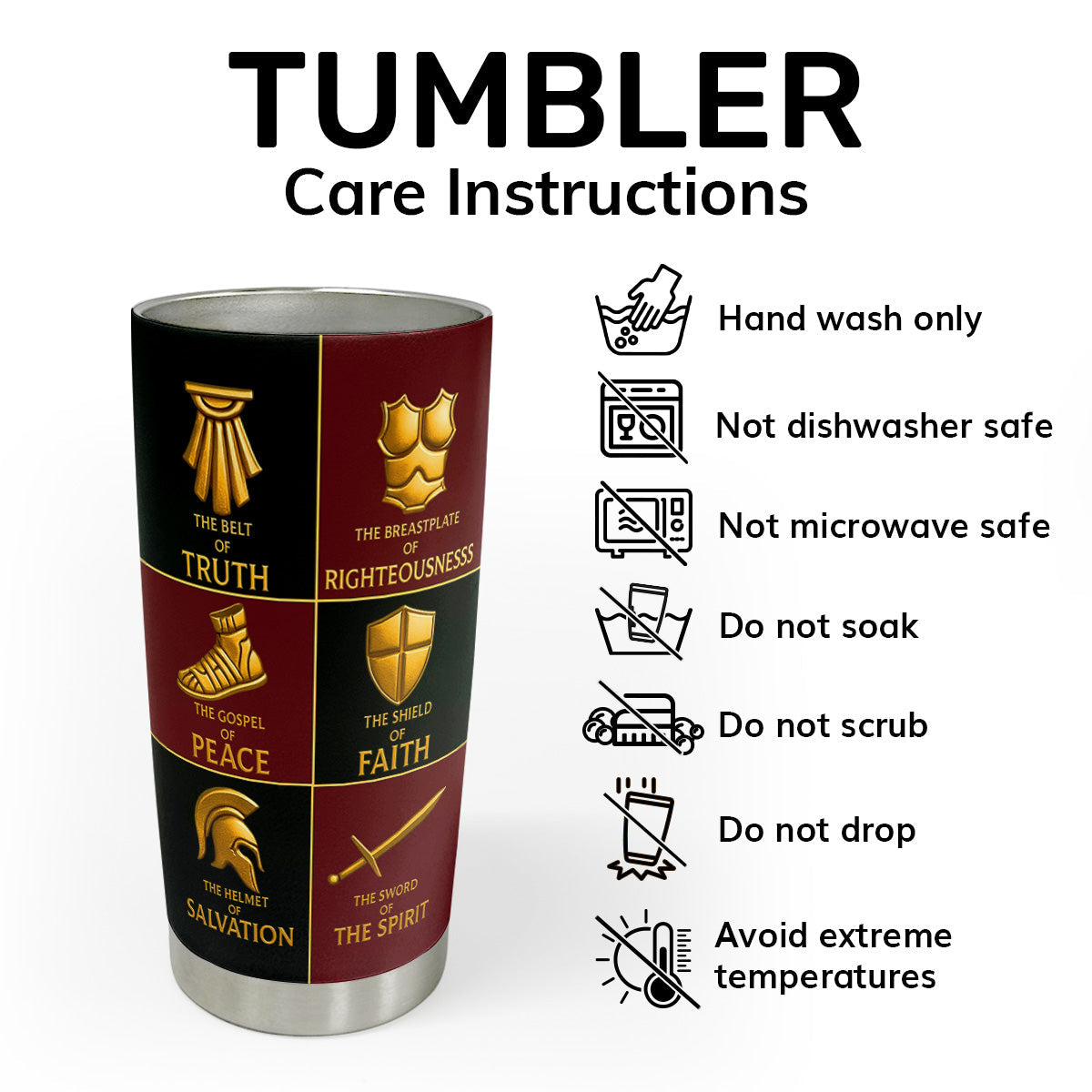 Armor Of God - Personalized Stainless Steel Tumbler - Faith Gift for Men