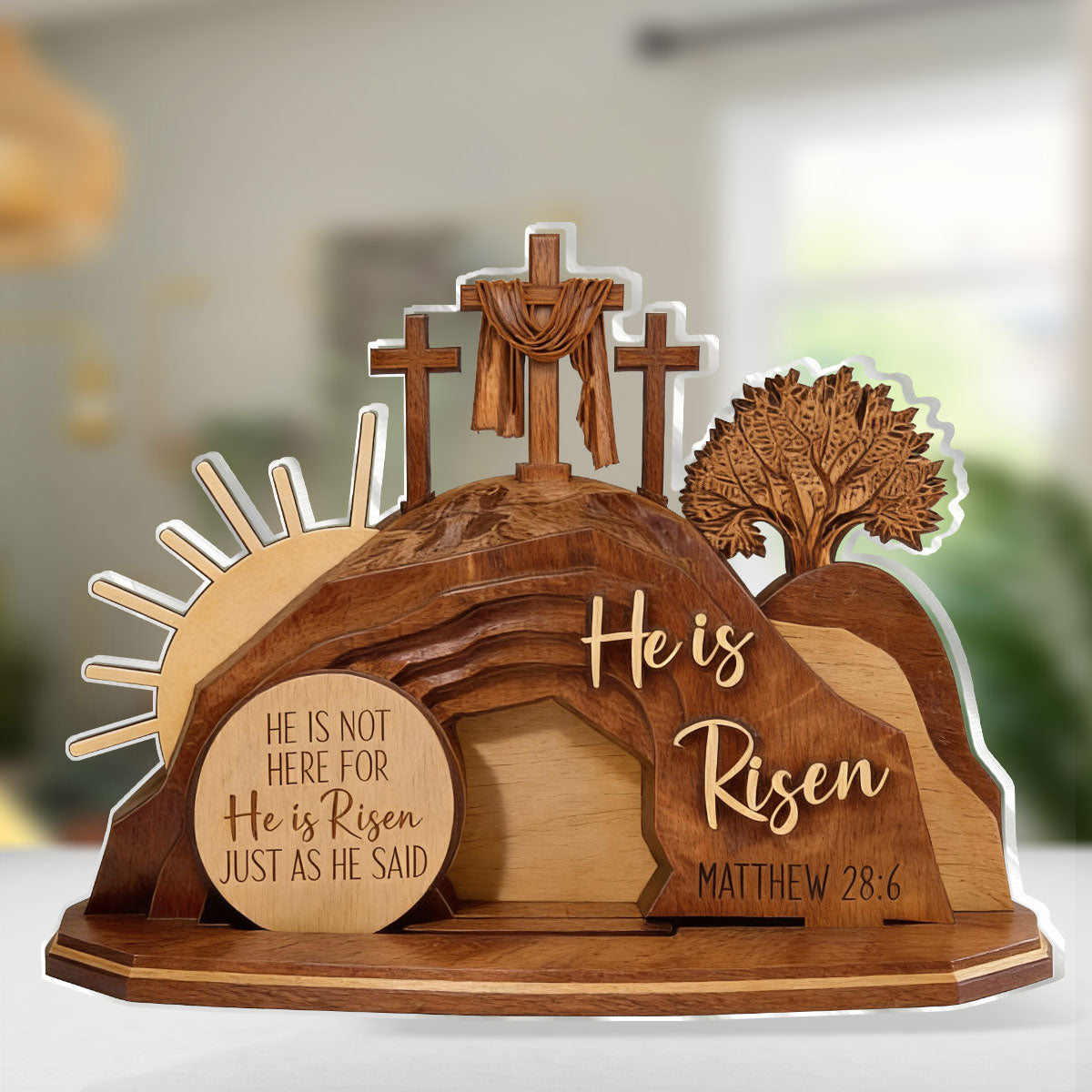 He Is Risen - Personalized Acrylic Plaque - Christian Easter Decor GAPJS10132