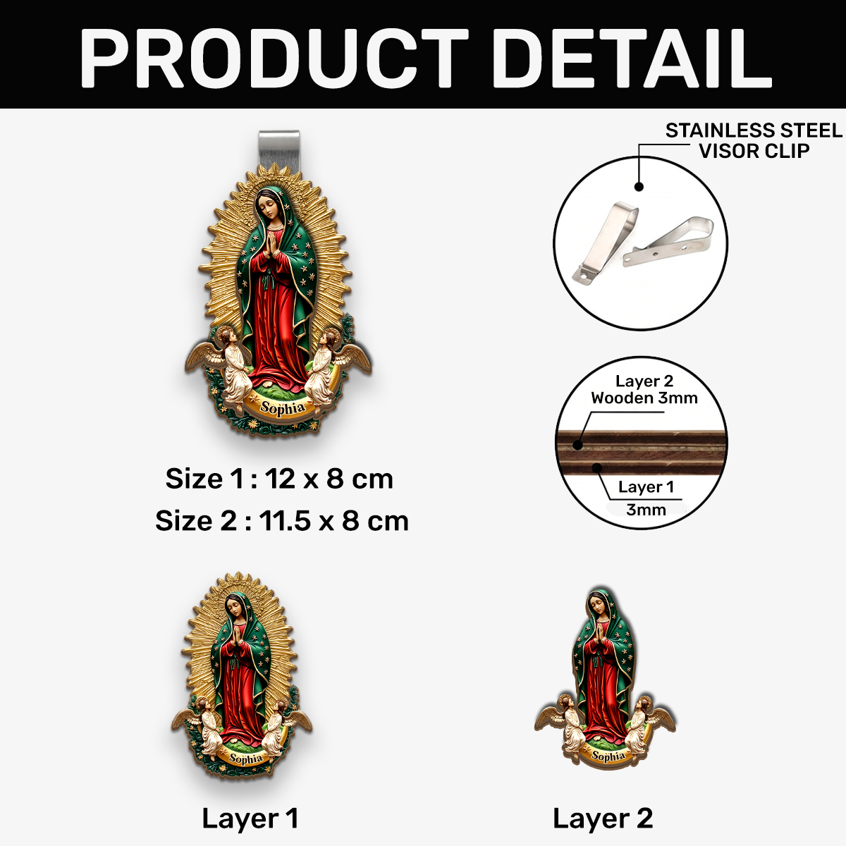 Our Lady Of Guadalupe - Personalized Car Visor Clip - Catholic Faith Accessory