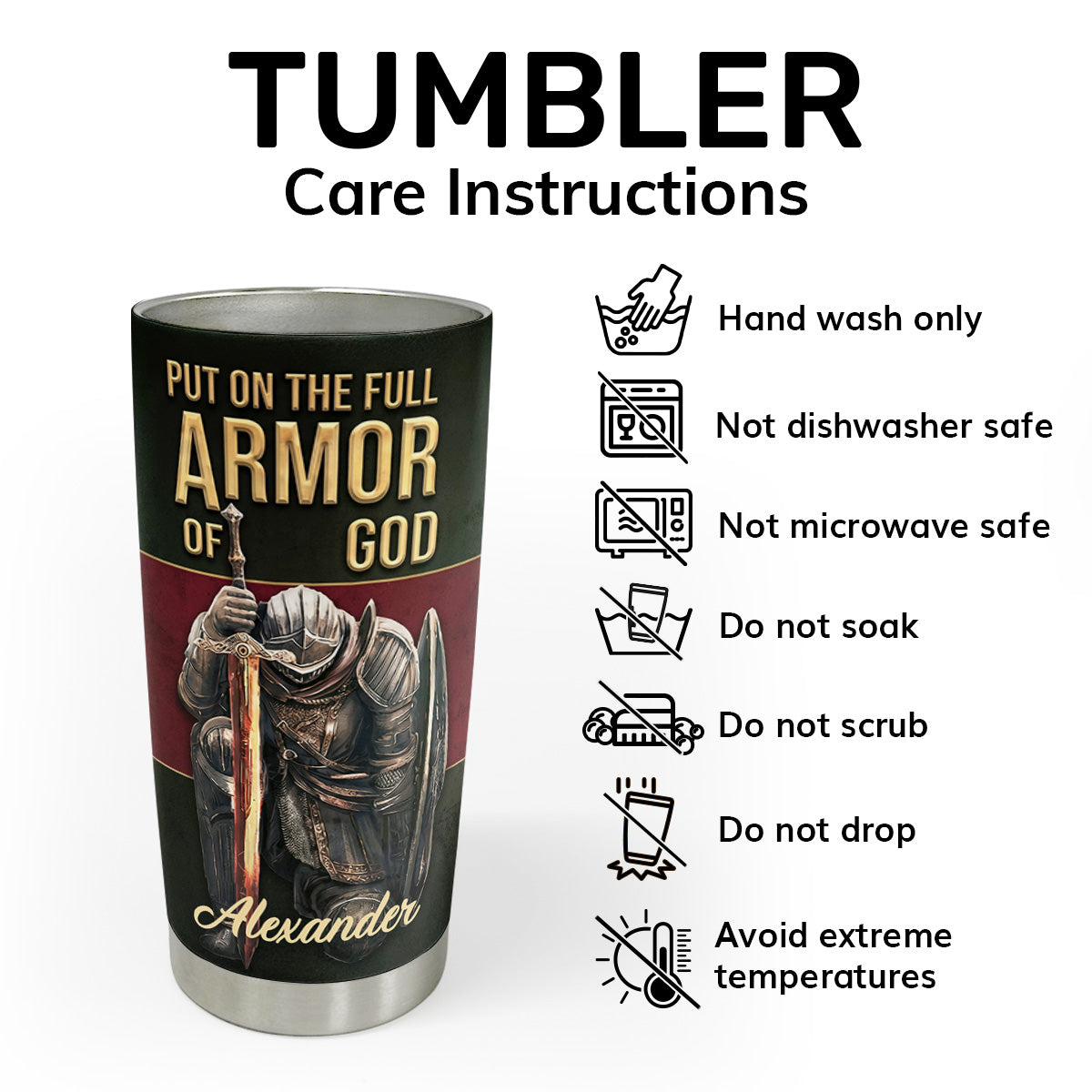 Put On The Full Armor Of God - Personalized Stainless Steel Tumbler