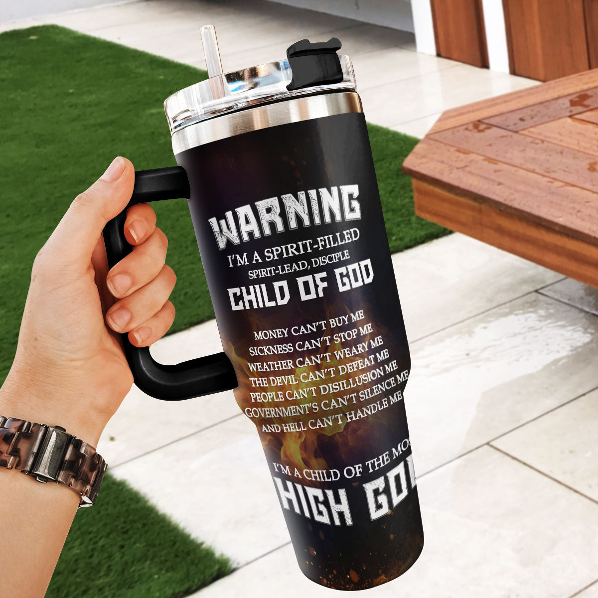 Warning I'm A Child Of God - Personalized Stainless Steel Tumbler