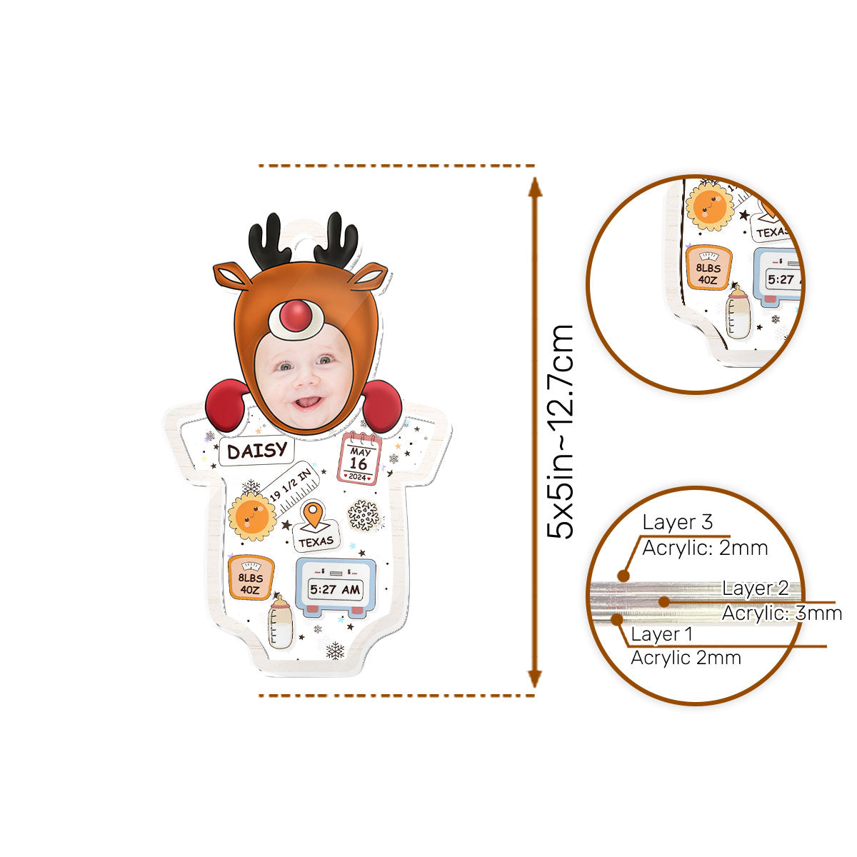 Baby's First Christmas - Personalized 3 Layered Ornament GOJS10138