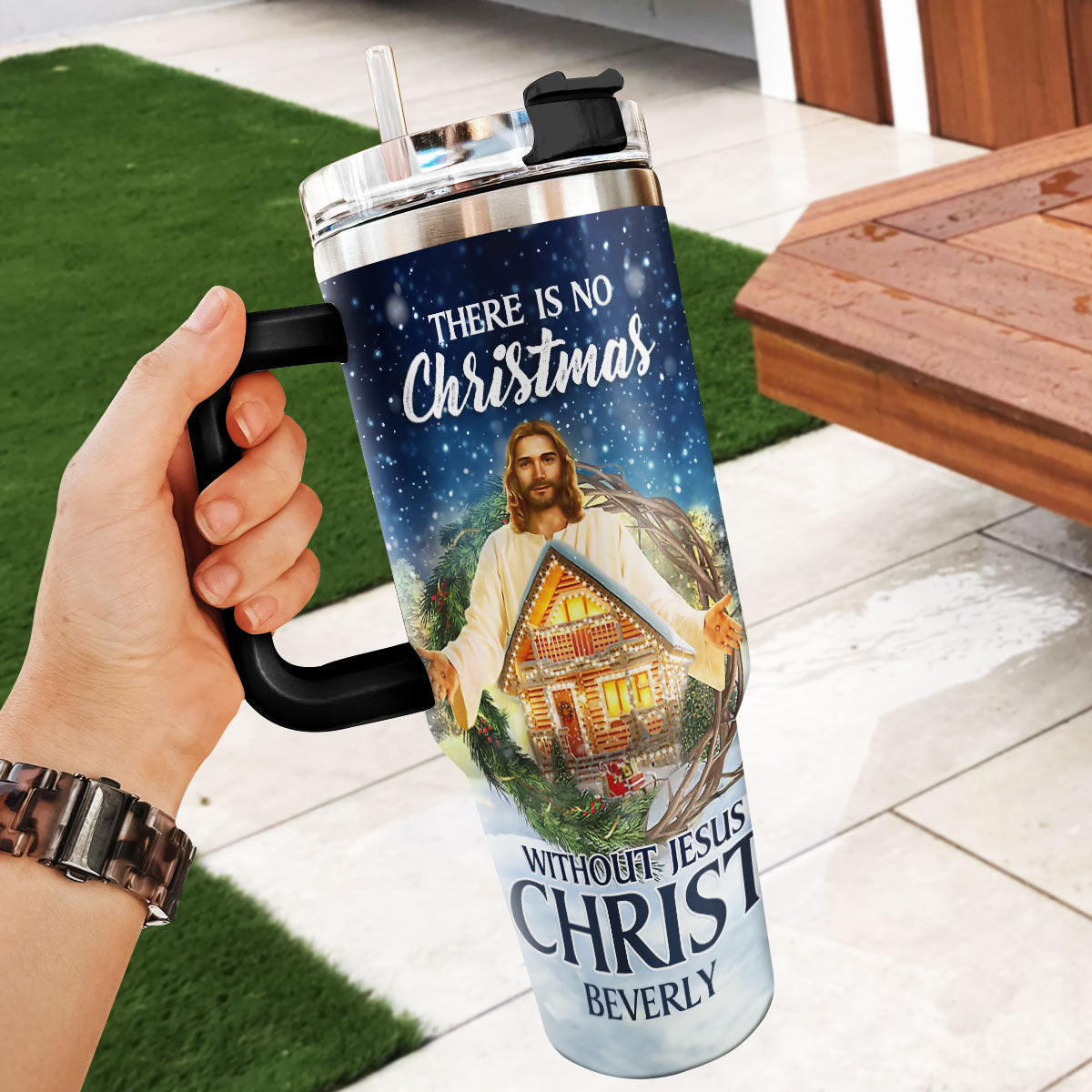 There Is No Christmas Without Jesus - Personalized Stainless Steel Tumbler