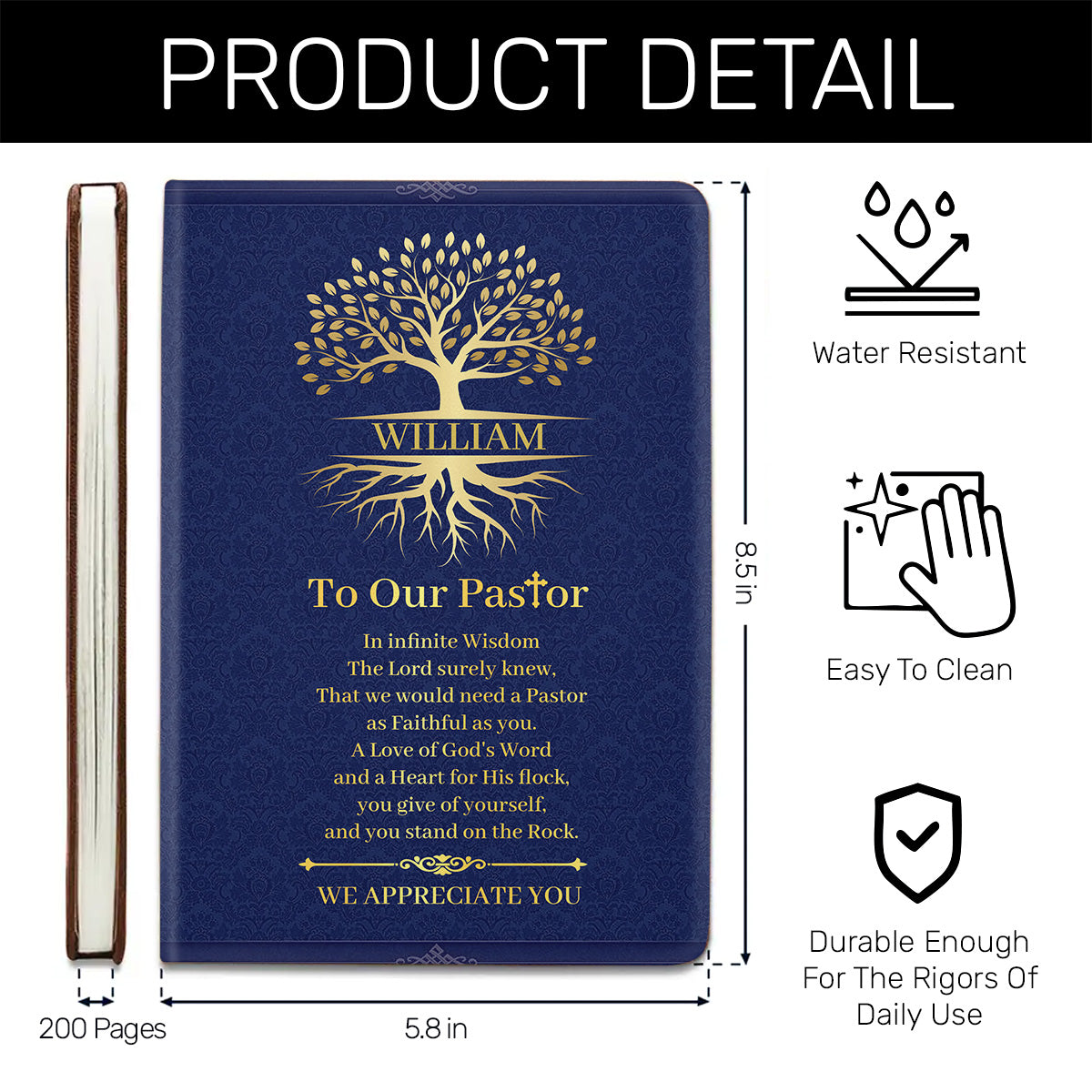 Faith-Inspired Gift for Pastor - Personalized Leather Notebook GMJSNB200085
