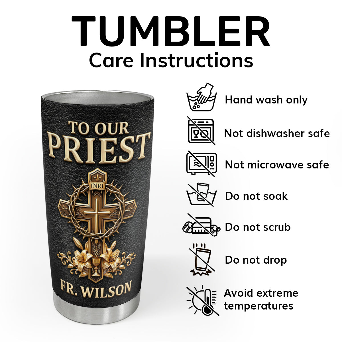 Faithful Shepherd - Personalized Stainless Steel Tumbler Gift for Priest