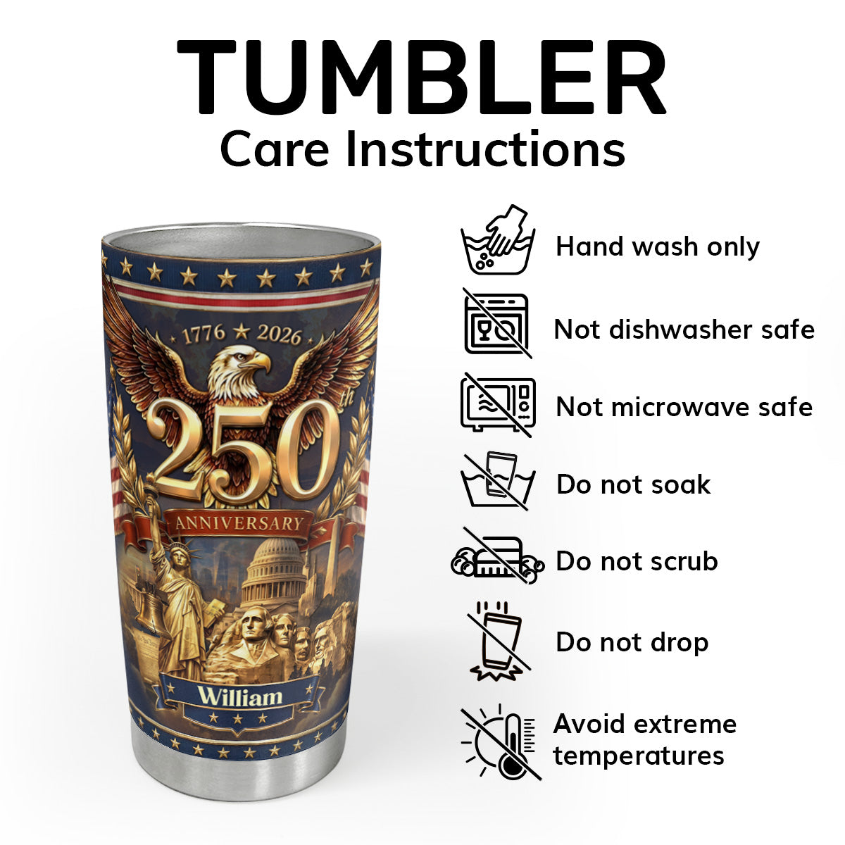 250 Years of Freedom - Personalized Stainless Steel Tumbler