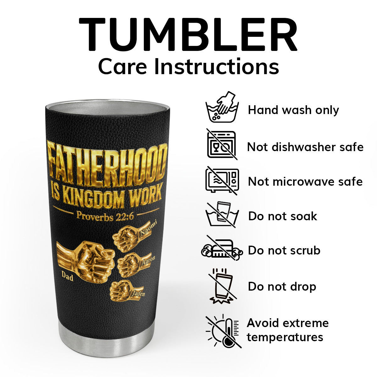 Fatherhood Is Kingdom Work - Personalized Stainless Steel Tumbler