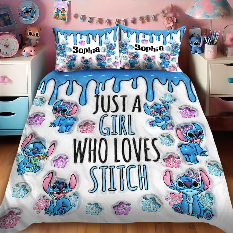 Little Blue Monster - Personalized Quilted Bedding Set TC100117