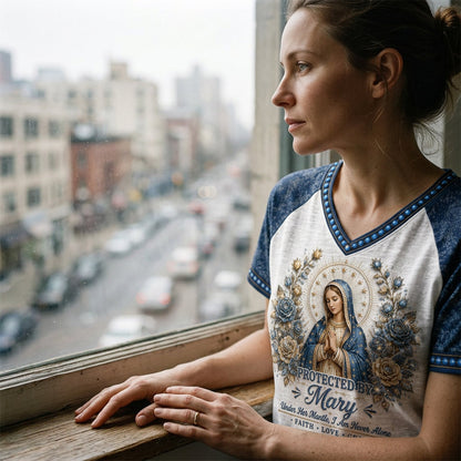 Protected By Mary - Personalized V-Neck T-Shirt TC100039