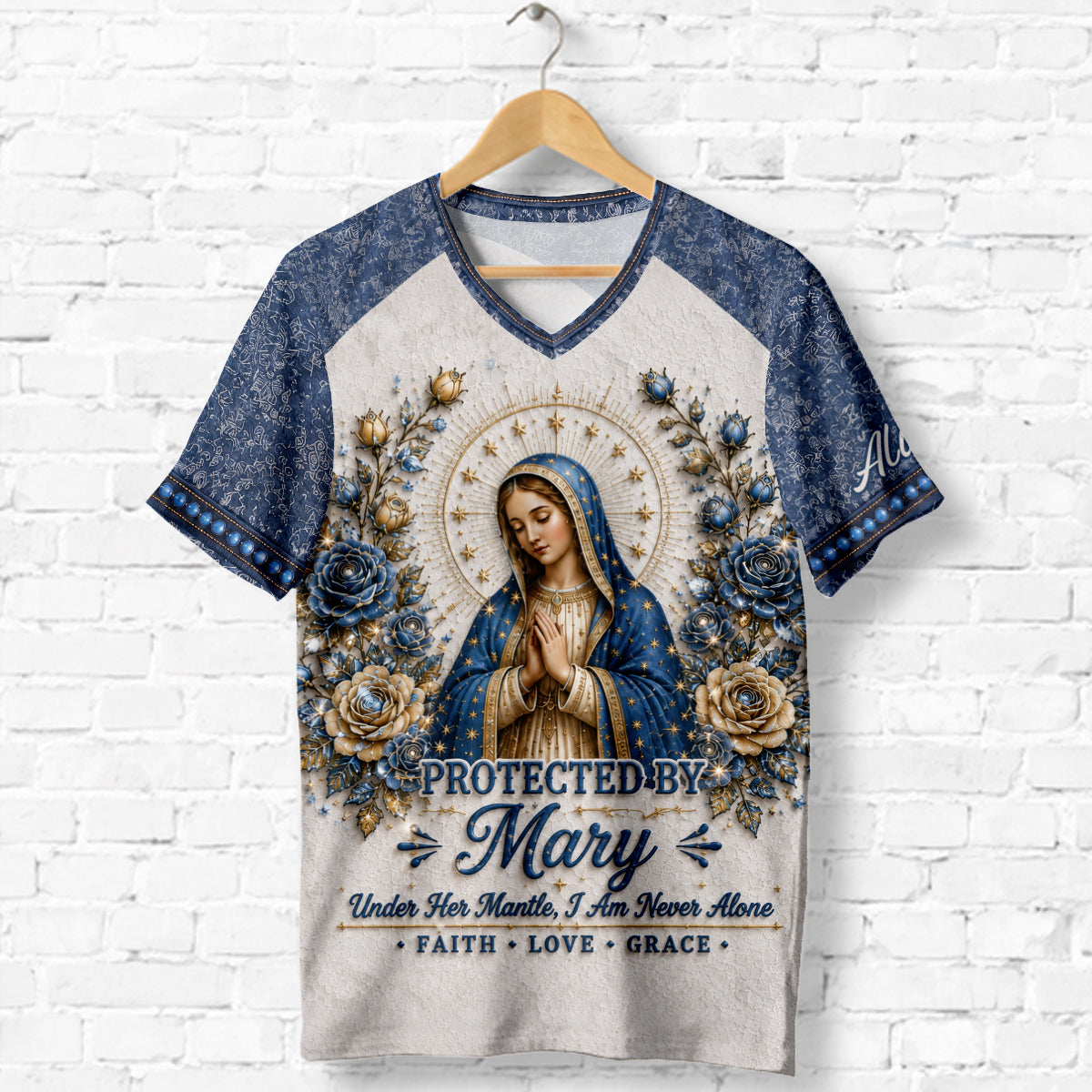 Protected By Mary - Personalized V-Neck T-Shirt TC100039