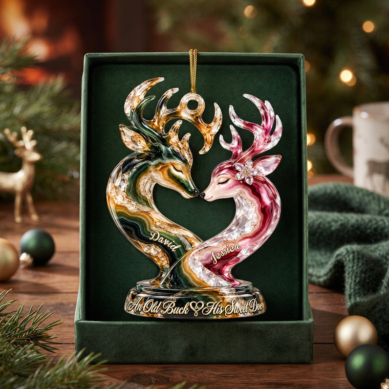 Old Buck And his Sweet Doe Marble Effect - Personalized Ornament Gifts KN100271
