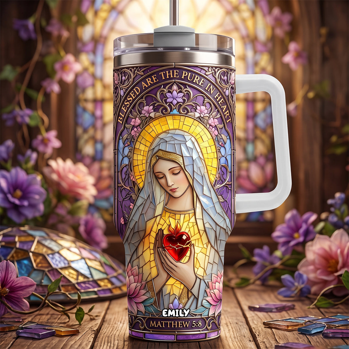 Blessed Pure Heart - Personalized 40oz Tumbler With Handle TC100037