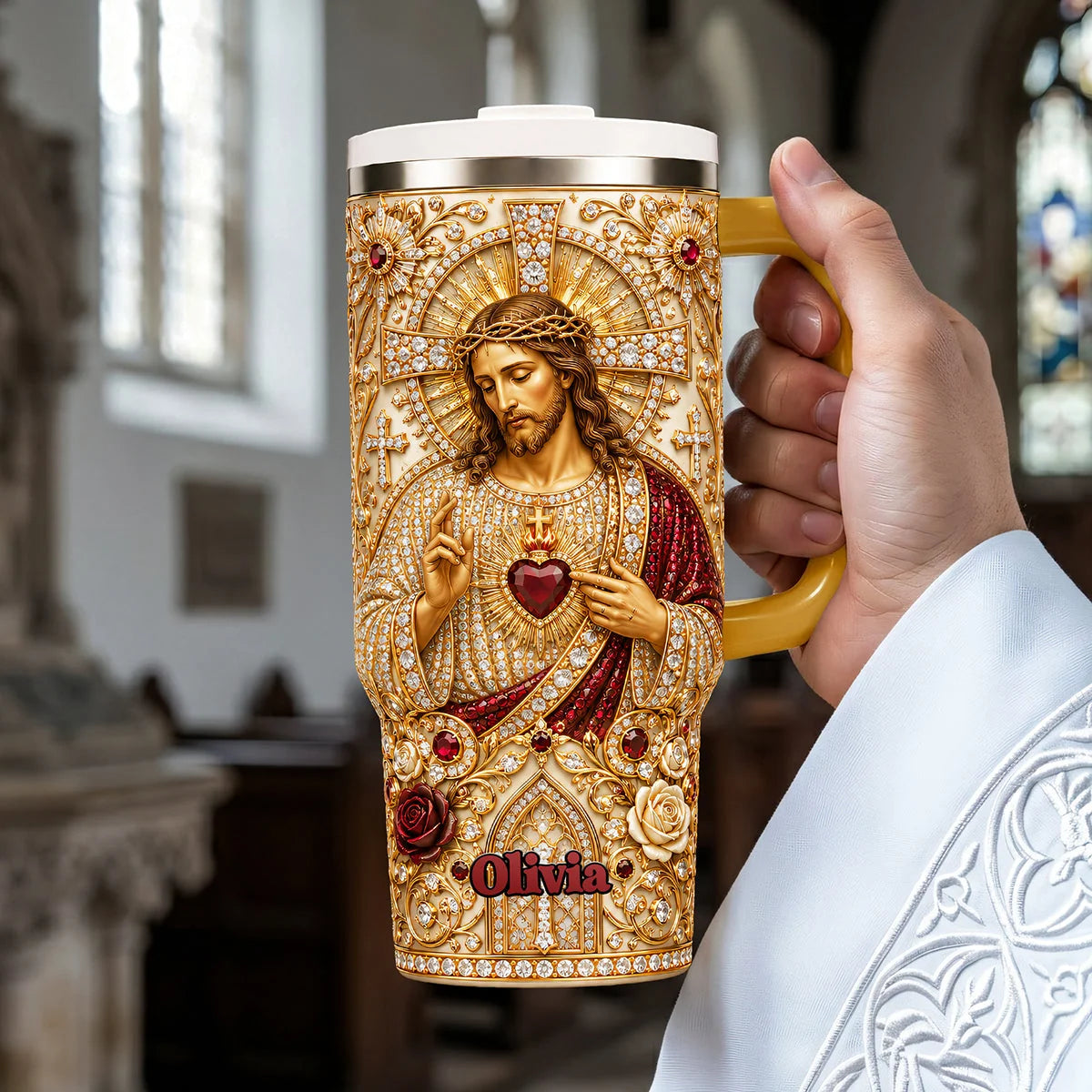 Jesus & Virgin Mary Christian - Personalized 40oz Tumbler With Handle GST200001
