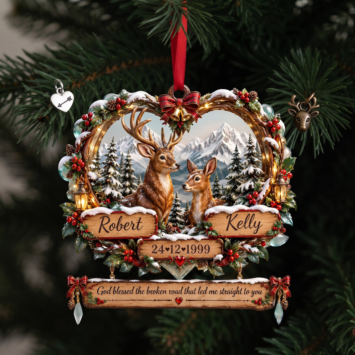 Deer Couple Christmas - Personalized Ornament Gifts VT100103
