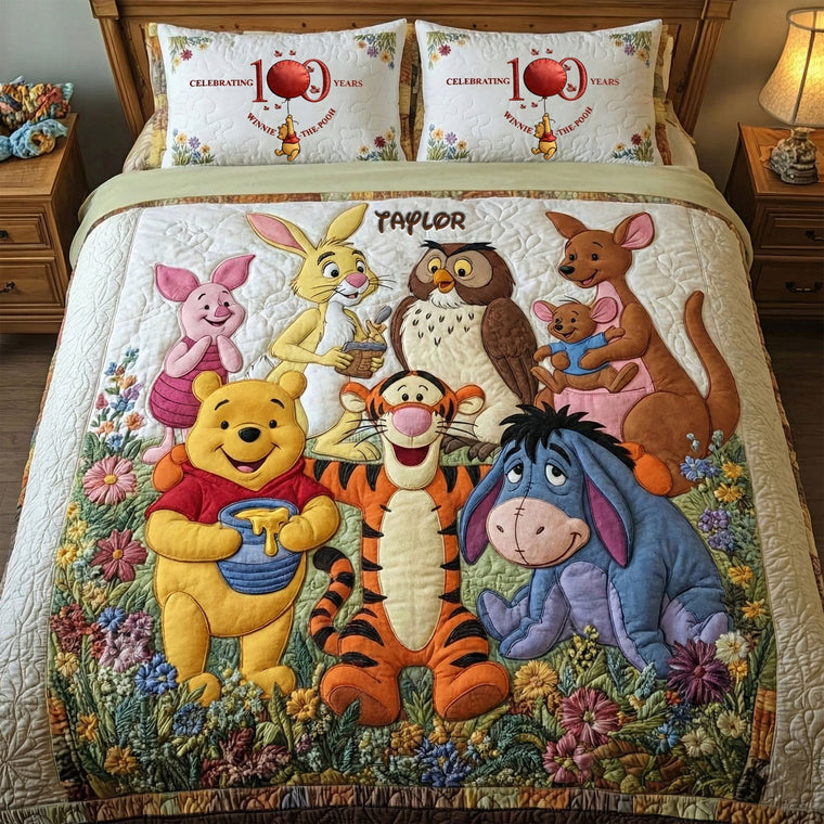 Honey Bear Celebrate 100 Years Of Friendship - Personalized Quilted Bedding Set TC100090