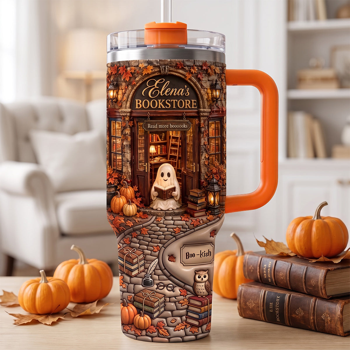 Autumn Boo Bookaholic 40oz Tumbler With Handle, Personalized Gifts For Book Lovers - Personalized 40oz Tumbler With Handle TC100052