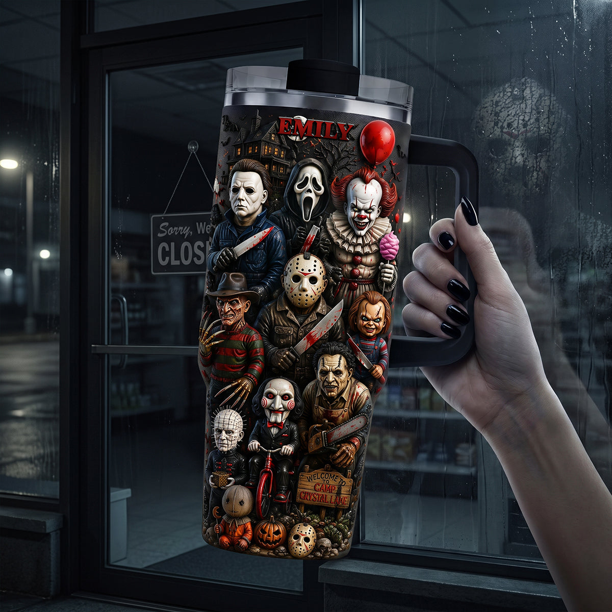 Horror Characters Are Watching You - Personalized 40oz Tumbler With Handle TC100091