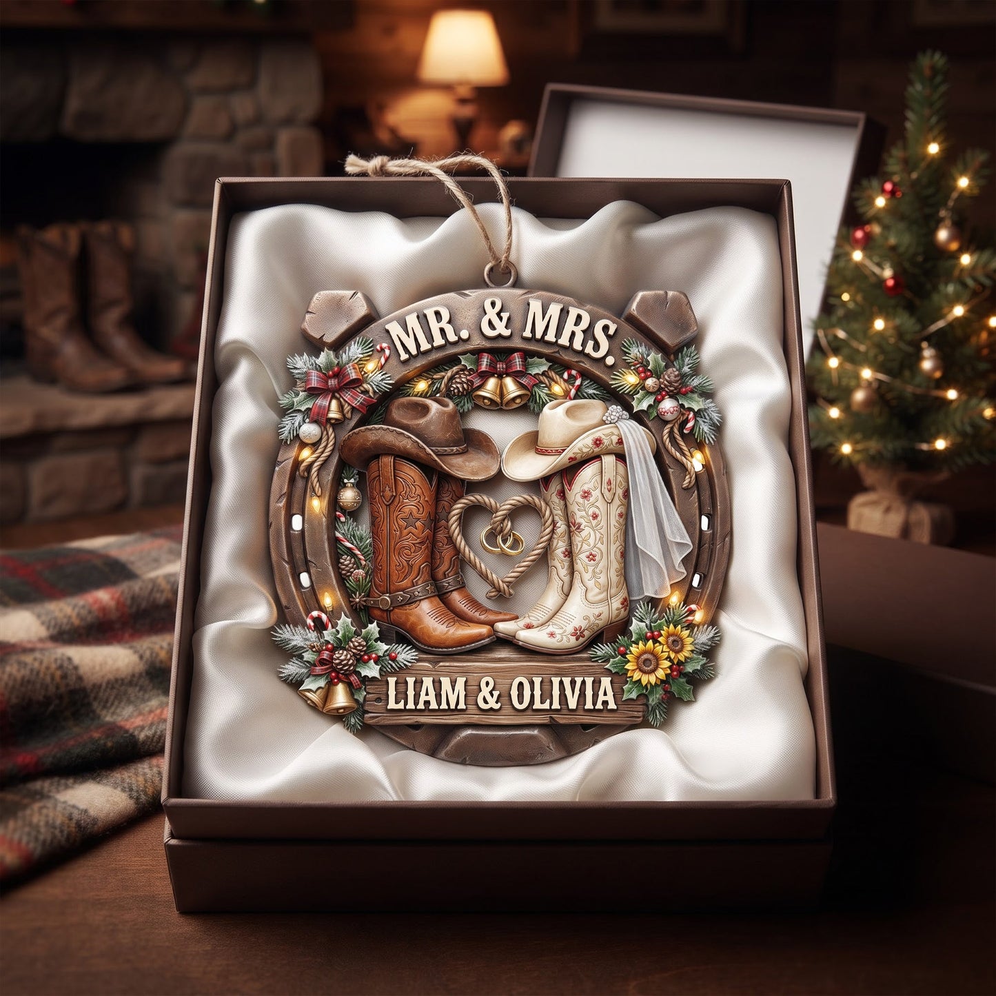 Western Love Cowboy Boots - Personalized Gifts For Family Christmas Ornament VT100078