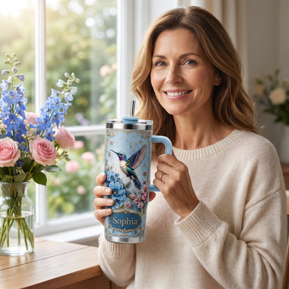 Vintage Hummingbird Garden – Personalized  40oz Tumbler With Handle