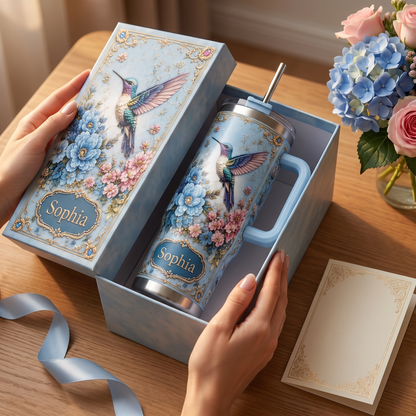 Vintage Hummingbird Garden – Personalized  40oz Tumbler With Handle