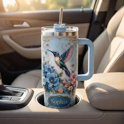 Vintage Hummingbird Garden – Personalized  40oz Tumbler With Handle
