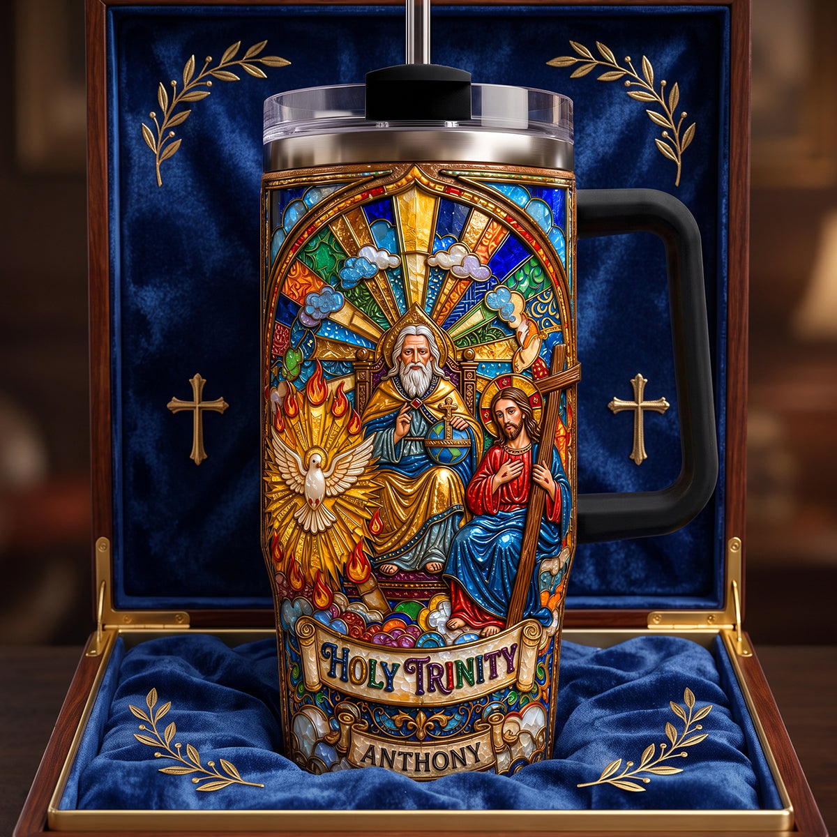 Holy Trinity 40oz Tumbler With Handle - Personalized Gifts For Christians - Personalized 40oz Tumbler With Handle TC100036