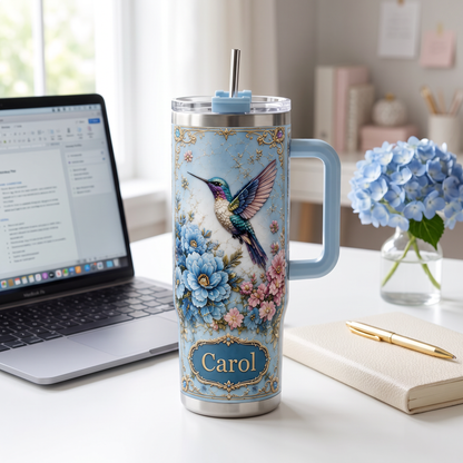 Vintage Hummingbird Garden – Personalized  40oz Tumbler With Handle
