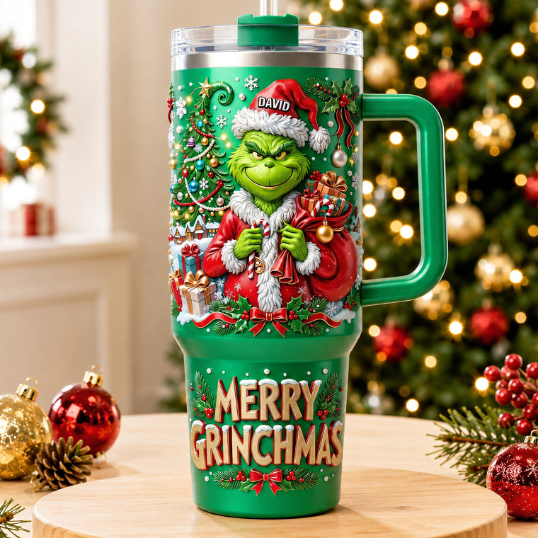 Green Monster Merry Greenmas - Personalized 40oz Tumbler With Handle TC100178