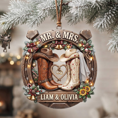 Western Love Cowboy Boots - Personalized Gifts For Family Christmas Ornament VT100078