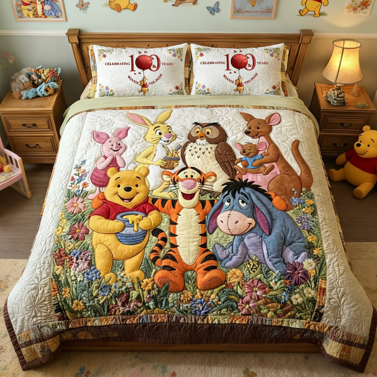 Honey Bear Celebrate 100 Years Of Friendship - Personalized Quilted Bedding Set TC100090