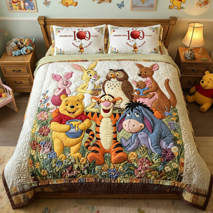Honey Bear Celebrate 100 Years Of Friendship - Personalized Quilted Bedding Set TC100090