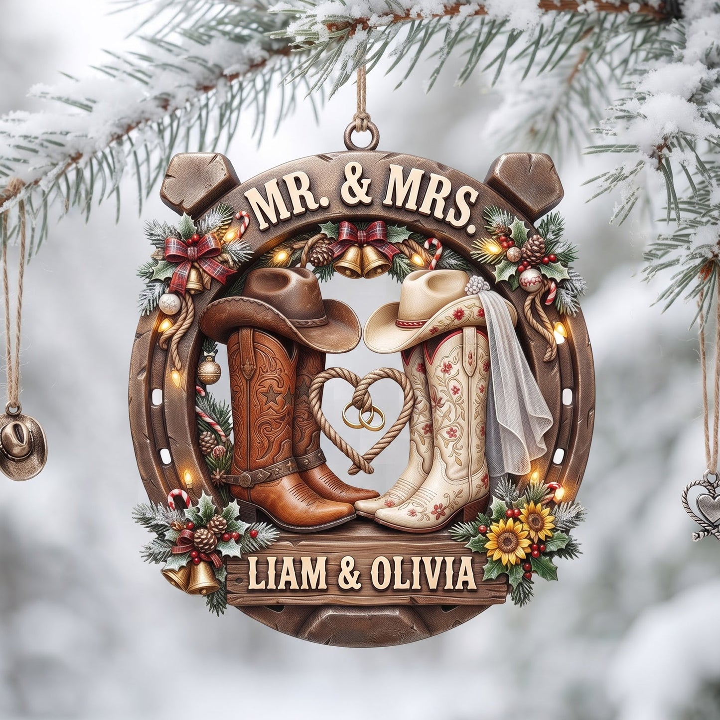 Western Love Cowboy Boots - Personalized Gifts For Family Christmas Ornament VT100078
