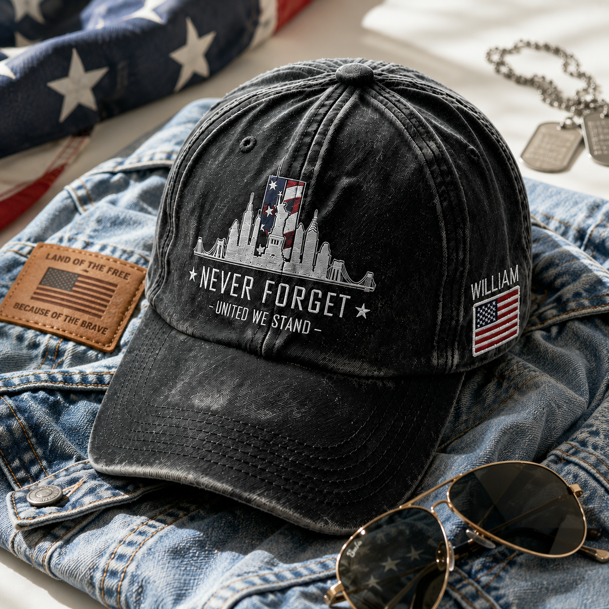Never Forget Memorial – Personalized Classic Cap – Patriotic Gift for Americans TC100005