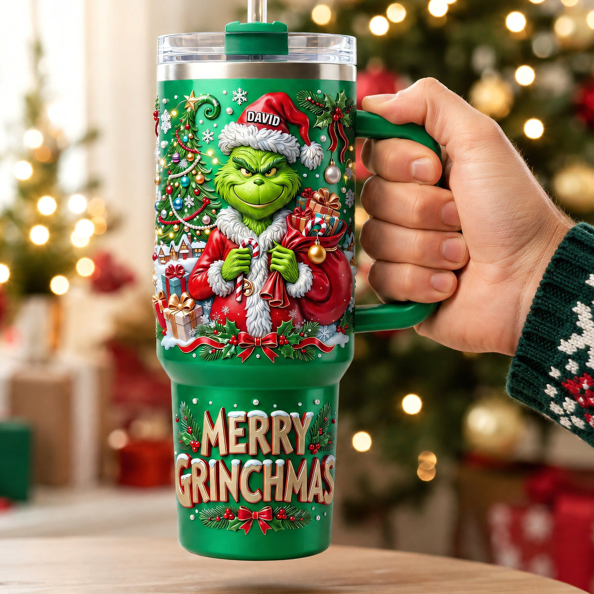 Green Monster Merry Greenmas - Personalized 40oz Tumbler With Handle TC100178